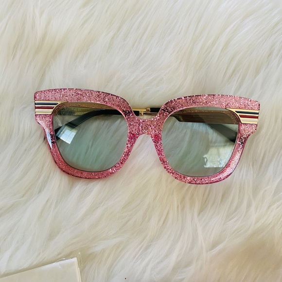 Gucci 51MM oversize pink glitter sunglasses - Picture 10 of 11